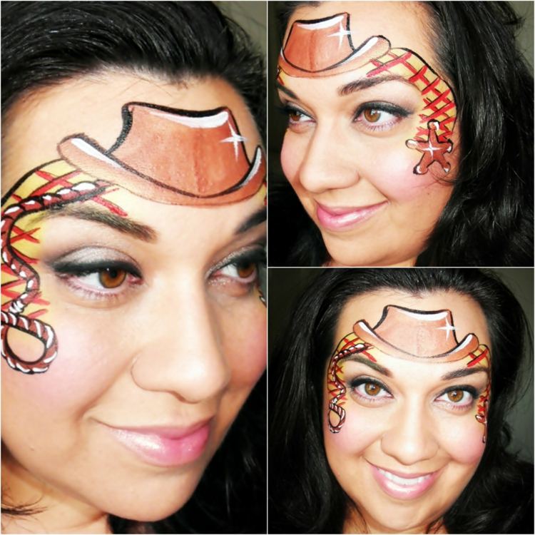 cowboy-make-up-cowgirl-rosto-mulher-cowboy-chapéu-corda-blush-bochecha-batom-rosa
