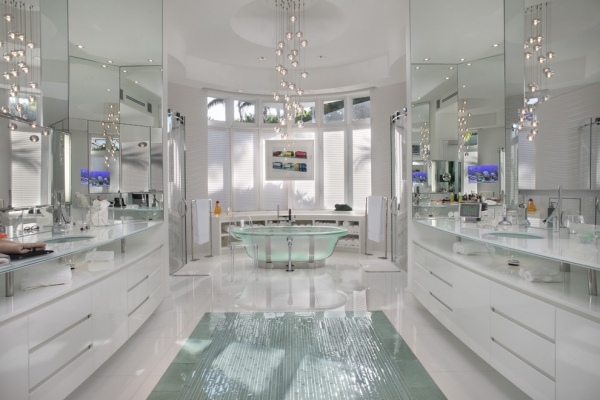 Piso de vidro laminado de segurança - banheira requintada com lustre LED integrado