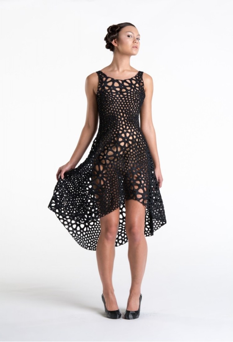O vestido impresso em 3D-cinemática-frente-curto-costas-longo