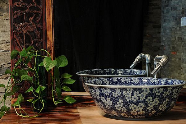 Banheiro-refrescar-bancada-bacia-mosaico-azulejo-padrão de flor
