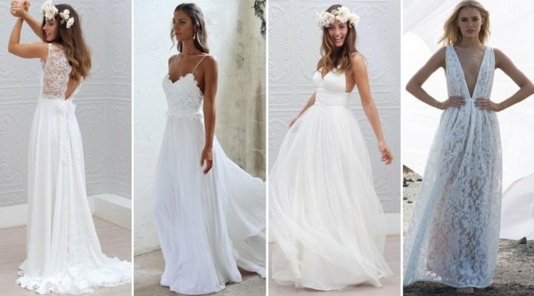 Escolha um vestido de noiva branco para um casamento na praia para um visual clássico
