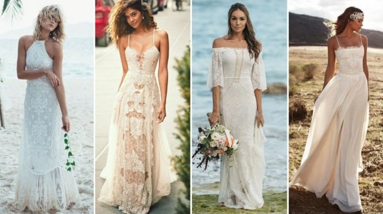 escolha um vestido de noiva casual para um casamento boho romântico na praia
