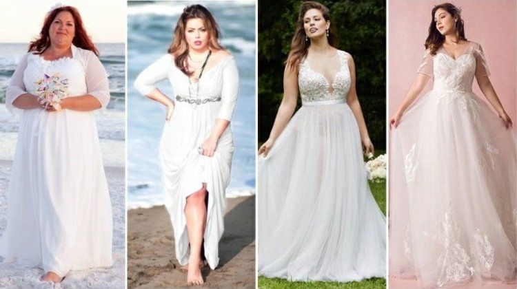 Modelos plus size enfatizam o tamanho do busto das noivas