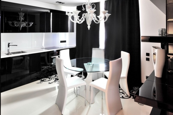 Sala de jantar mesa de jantar cozinha móveis de design minimalistas em preto e branco