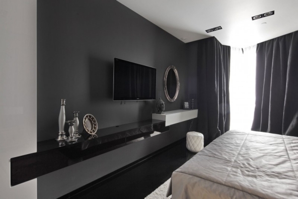 Idéias de design de fundo de decoração de interiores de quarto com parede preta