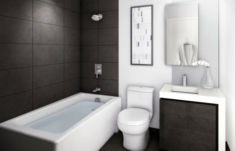 o pequeno gabinete de azulejos cinza escuro de design monocromático para banheiro
