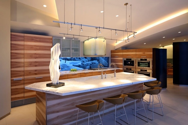 casa com design moderno e cozinha com vista para o mar