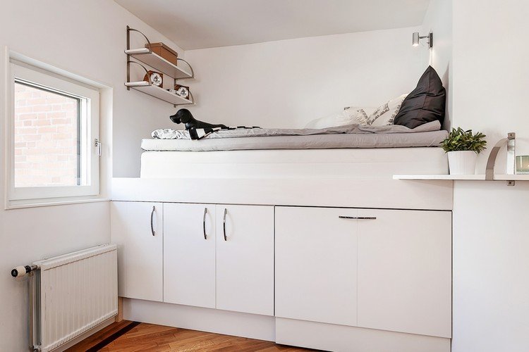 cama alta moderna para adultos - espaço de armazenamento - armários baixos
