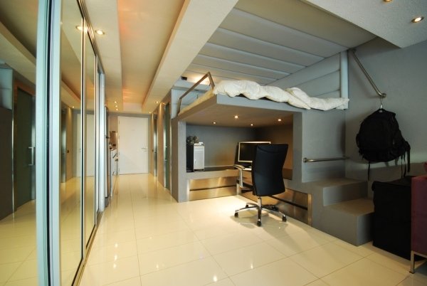 escada cama loft moderno home office luzes embutidas