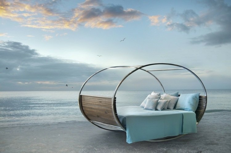 estilo moderno cama externa gangorra travesseiro turquesa praia