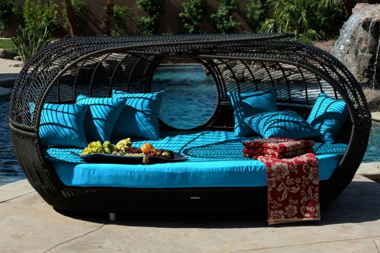 ideia de almofada azul design moderno de fio de cama ao ar livre