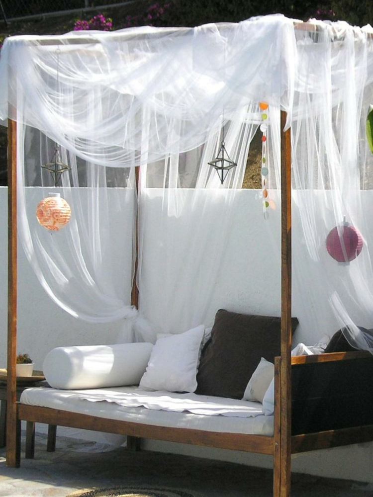cortina de tecido delicado cama exterior moldura de lanterna romântica