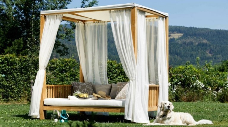 móveis de jardim cama externa cortinas de dossel de madeira