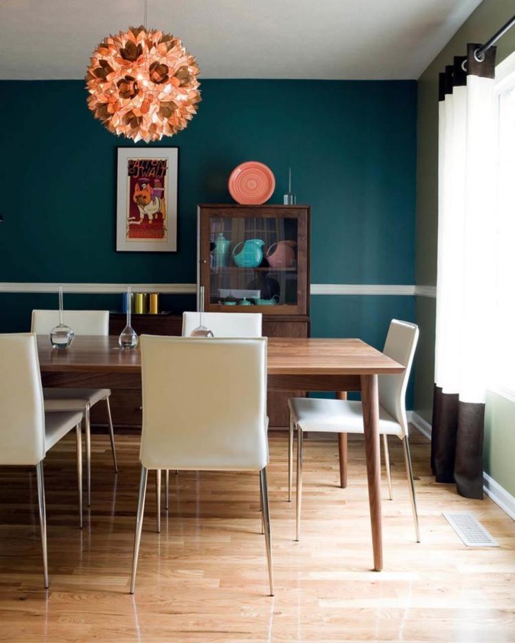 mesas de jantar-madeira maciça-design-moderno-parede-cor-gasolina-pingente-luminária-design-brincalhão