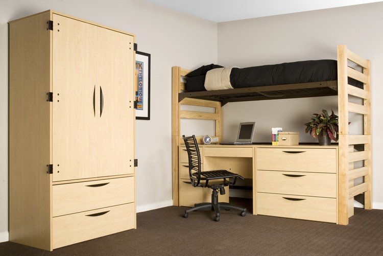 quarto de estudante-mobília-mesa-sob-cama-loft-ideia-pouca-luz inadequada
