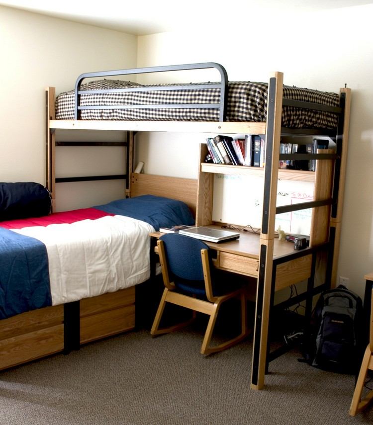 quarto-aluno-mobília-quarto-duplo-loft-cama-beliche-cama-prateleira-escrivaninha-economia de espaço