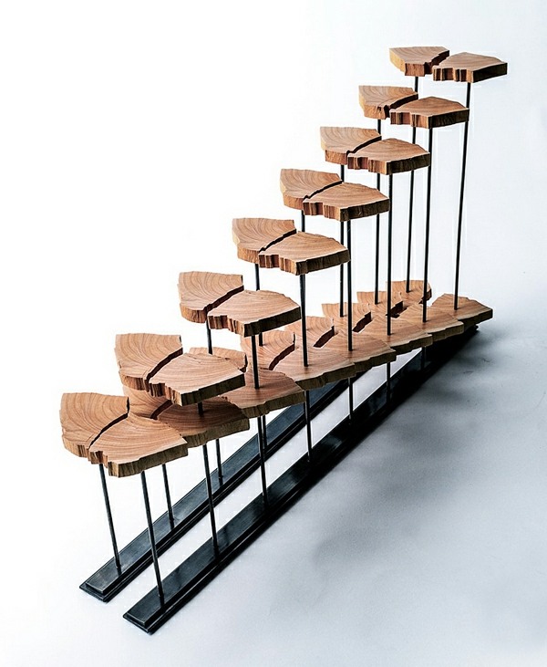 escultura de madeira futurista design em estilo de aço inoxidável