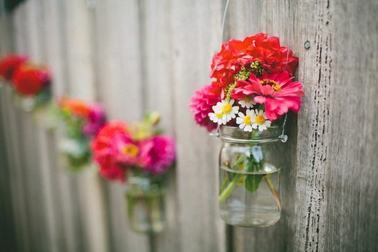 Decoração para a cerca do jardim madeira-geléia-jar-flores-lanterna pendurada