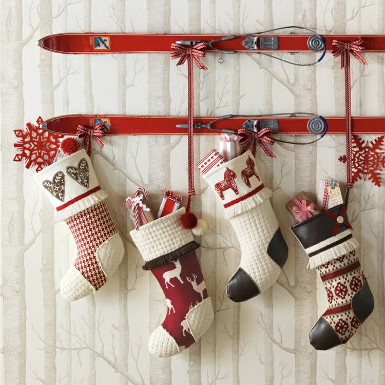 papel de parede de ideia de decoração de parede de meias de esqui de Natal