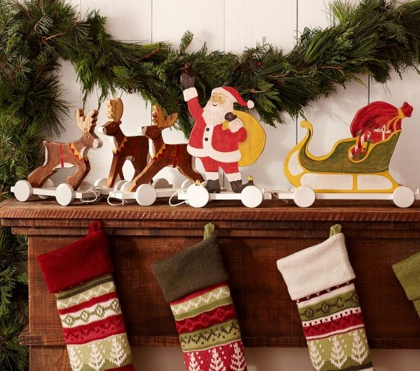 Decorações de Natal tradicionais botas guirlanda lareira rena de Papai Noel