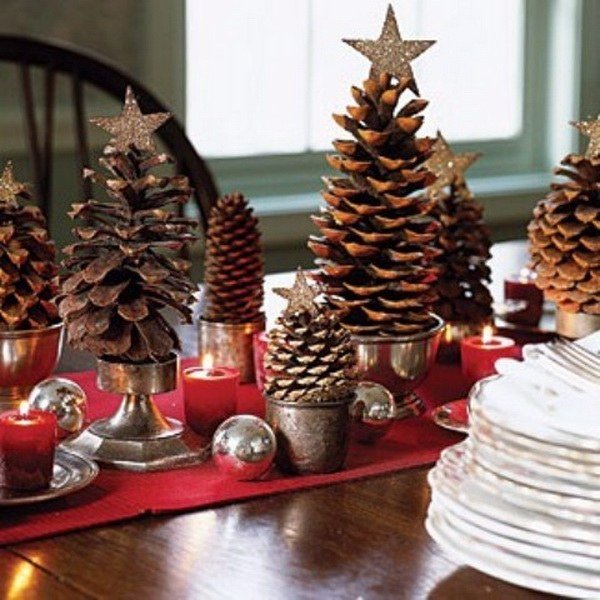 Tendências de decoração de mesa Utensílios naturais Idéias de decoração Cones Forma de abeto estrela de topo