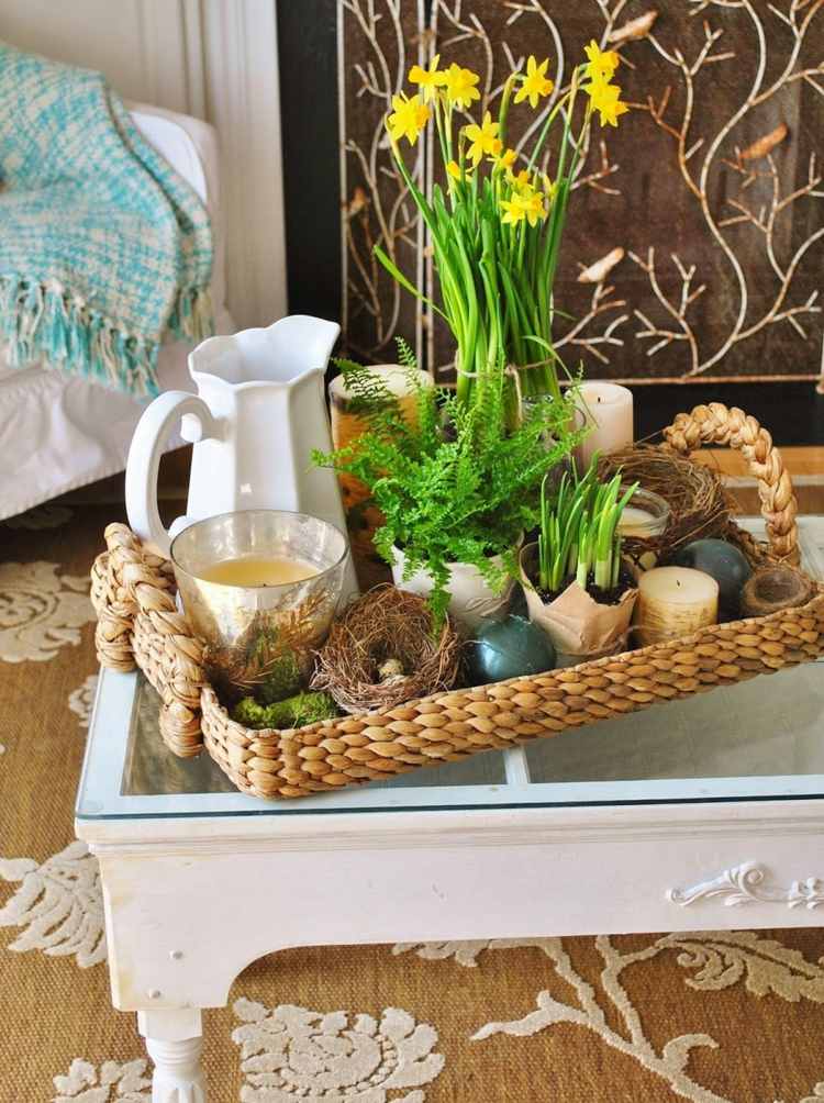 idéias de decoração bandeja-cesta-design-ninho-de-pássaros-narcisos-vintage-mesa de centro