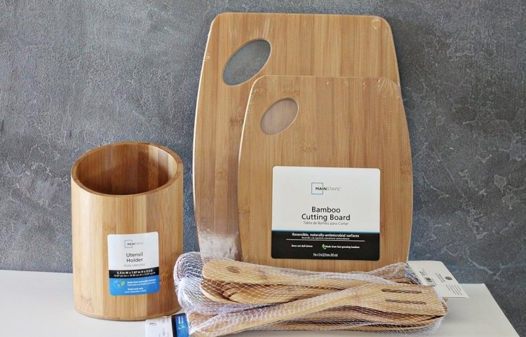 decoração-ideias-cozinha-faça-você-mesmo-colchetes-bambu-conjunto-tábuas de corte-madeira-colher-apimentar