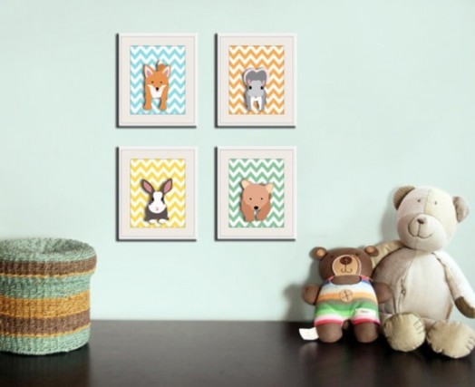 quarto infantil deco ideias com padrões de animais coloridos