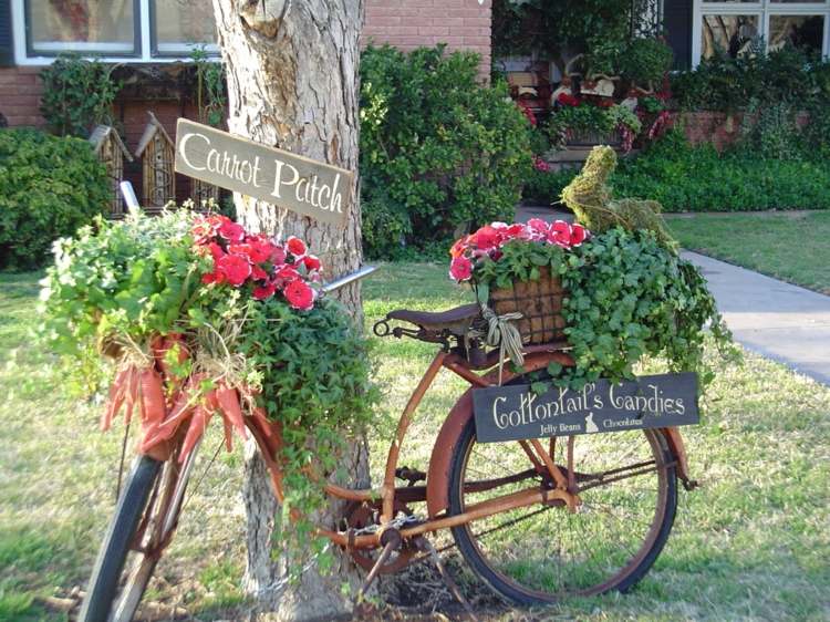 decoração no jardim bicicleta projeto cestas de vasos de flores