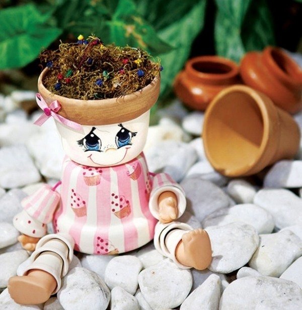 estatuetas de jardim vasos de flores em cerâmica boneca decorativa