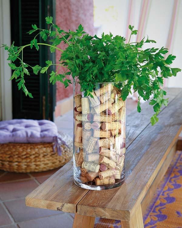 mesa de jardim vaso de flores - buquê de salsa rolha de cortiça