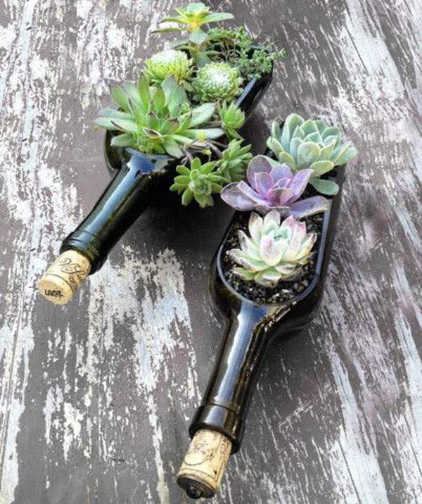 garrafas de vinho velhas rolha de cortiça vasos de flores ideias - amigos do ambiente