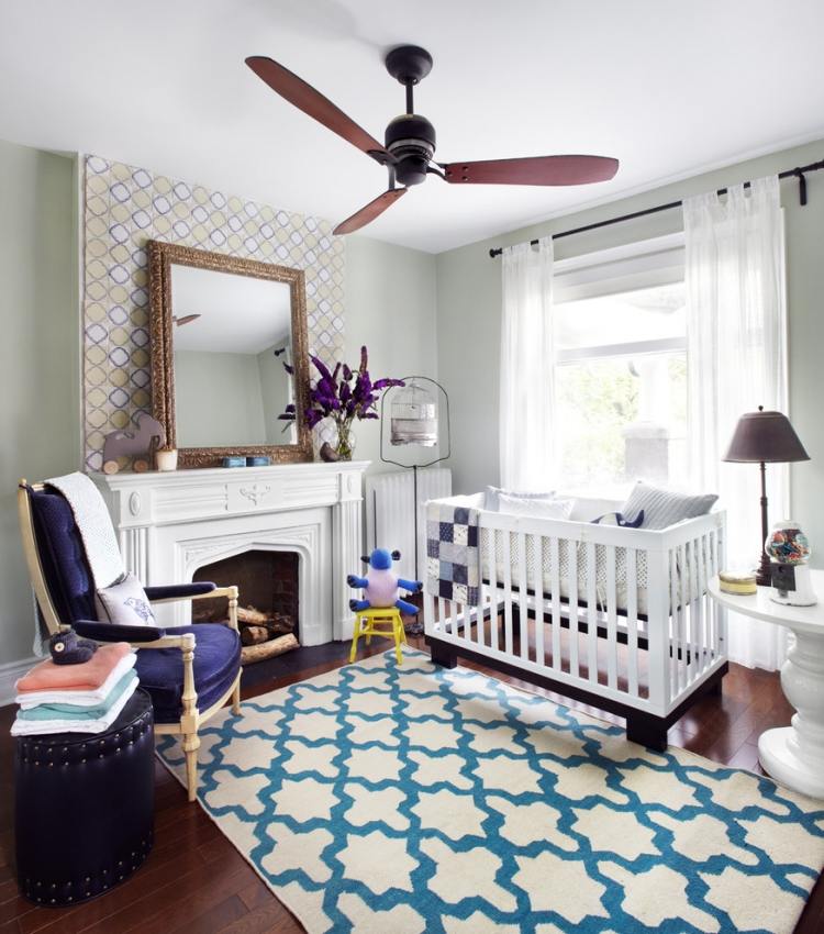 deco-lareira-quarto infantil-estar-idéias-tapete-padrão-cama de bebê-quarto de bebê-branco