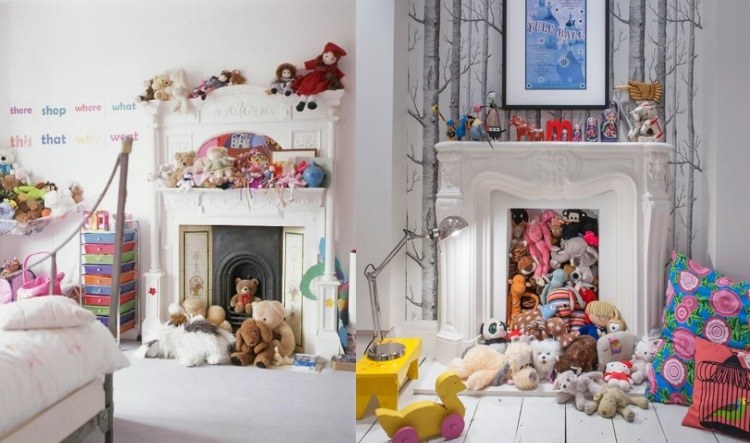 deco-lareira-quarto infantil-vivendo-ideias-lareira-deco-animais de pelúcia-brinquedos-acessórios para crianças
