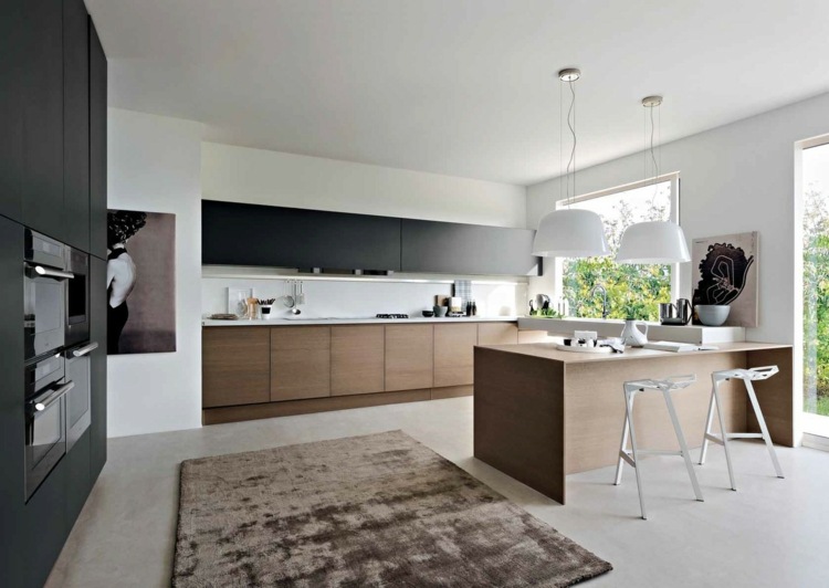 tapete de cozinha deco bege moderno balcão de ilha preto