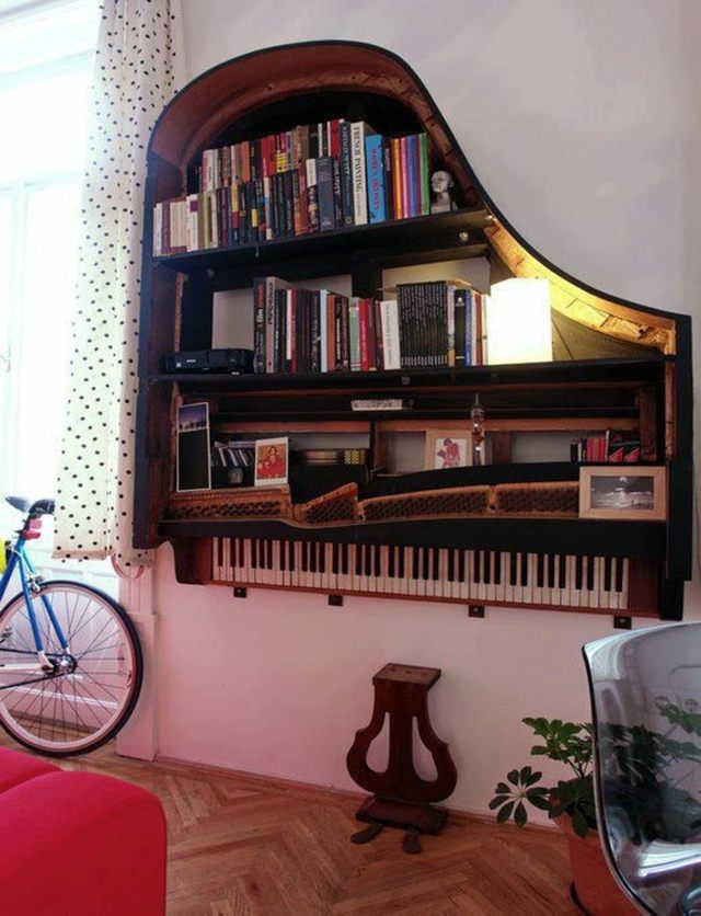 prateleira livros piano piano parede decoração original