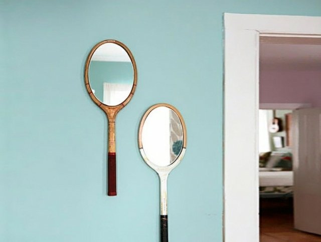 decoração de parede de raquete de tênis com espelho faça você mesmo