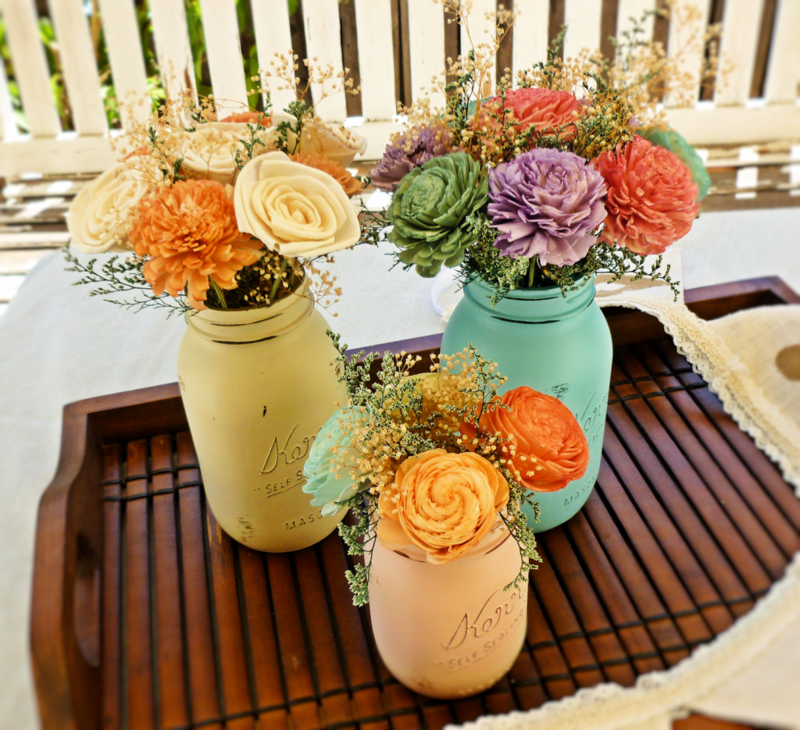 faça você mesmo a decoração vasos potes de pedreiro cor pastel flores