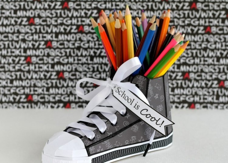 decoração de mesa para escola-presente-tênis-porta-caneta lápis de cor