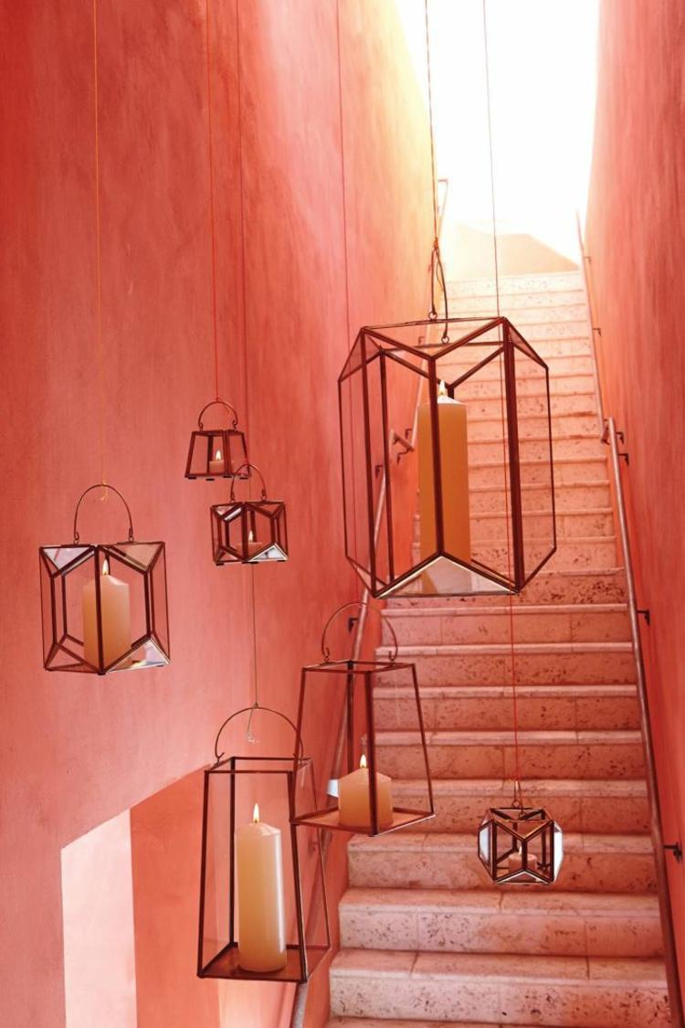 relaxamento deco ao ar livre lanternas romance escadas parede rosa