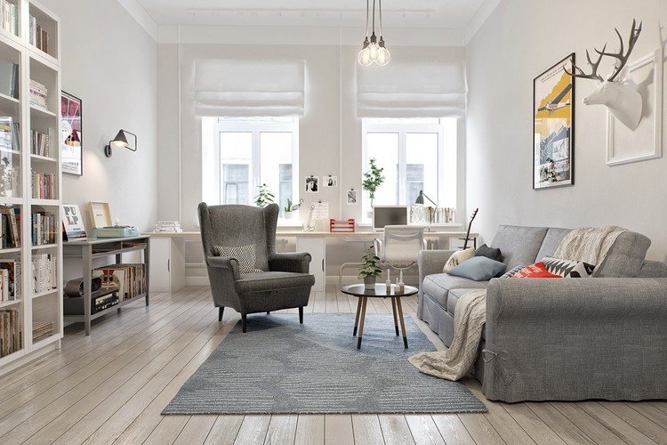 decoração-sala-estilo-escandinavo-mobiliário-cinza