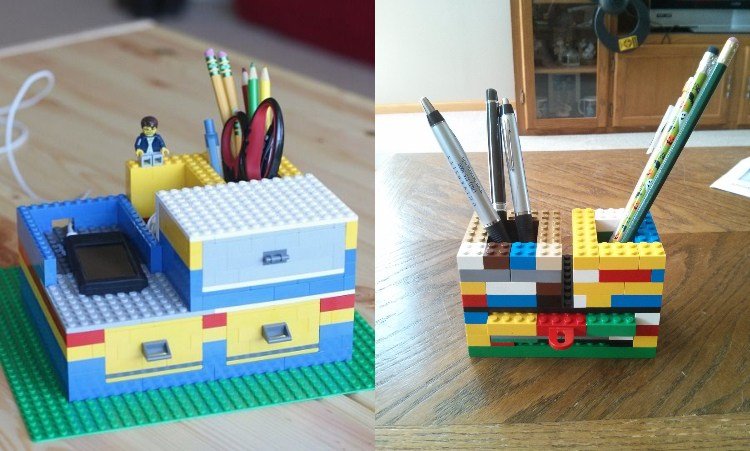 Os porta-canetas Lego de brinquedos antigos criam ideias para reciclar