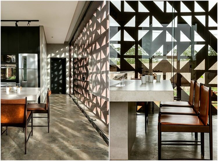 decorativo-fachada-desenho-padrão geométrico-interior-sala de jantar