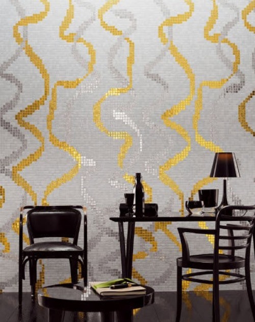 Azulejos decorativos de parede com laços dourados mosaico de vidro abstrato