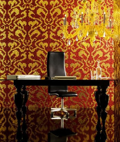 Mesa de azulejos decorativos extravagantes ouro vermelho