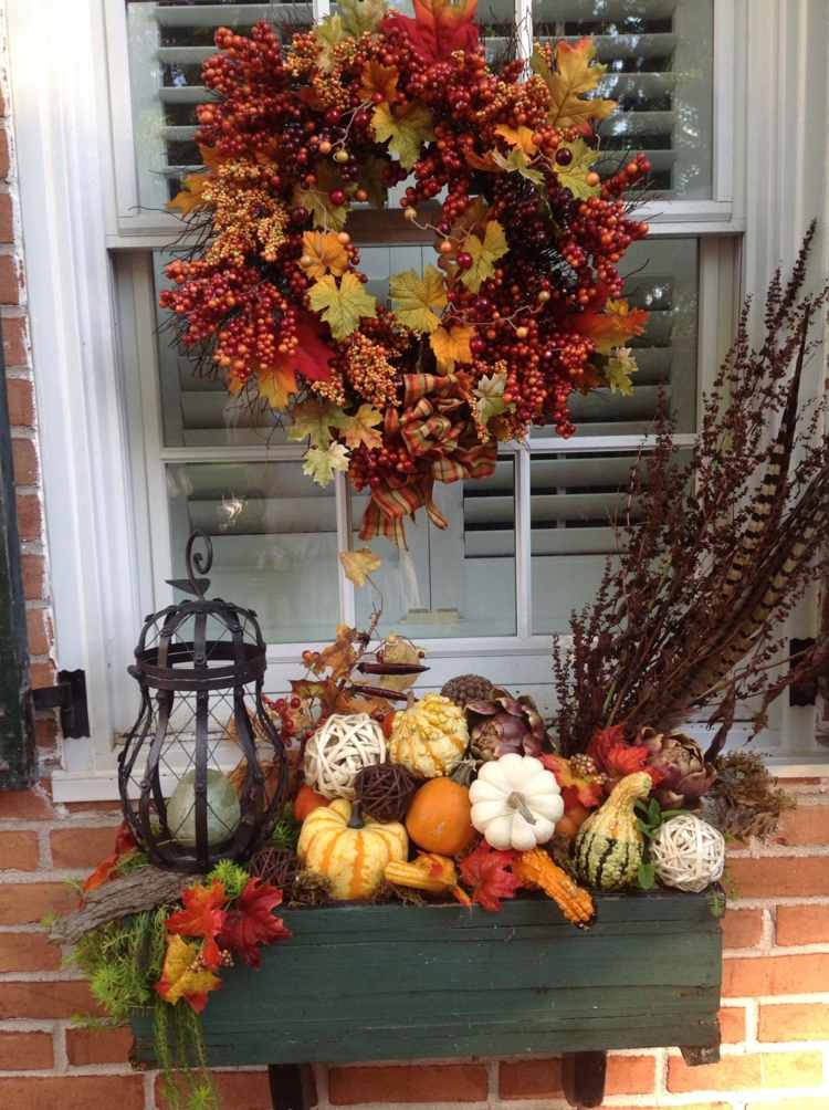 decorar outono guirlanda janela caixa de flores lanterna de abóbora