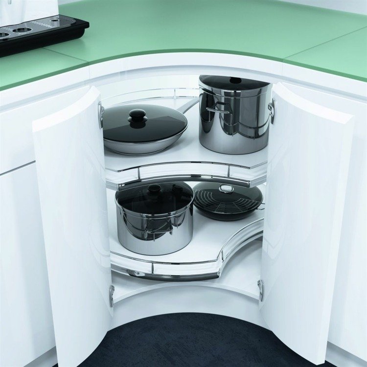 Armário de canto da cozinha com canto arredondado-pot-sistema-espaço de armazenamento