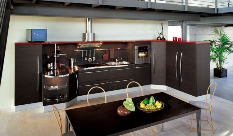 armário de canto da cozinha madeira escura-snaidero-design-sugestão