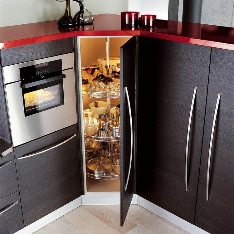 armário de canto da cozinha snaidero-italiano-moderno-escuro-forno