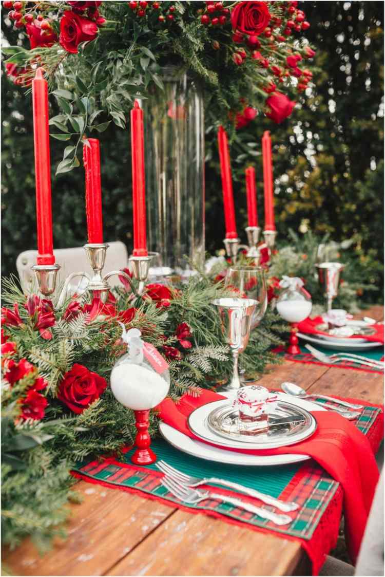Mesa de Natal decorar velas de mesa vermelho verde talheres de mesa